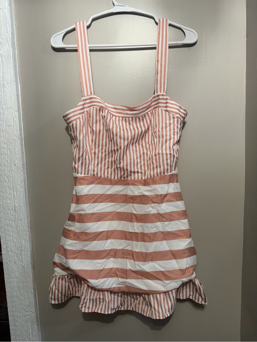 Wild Honey Coral and White Striped Mini Bandeau Dress